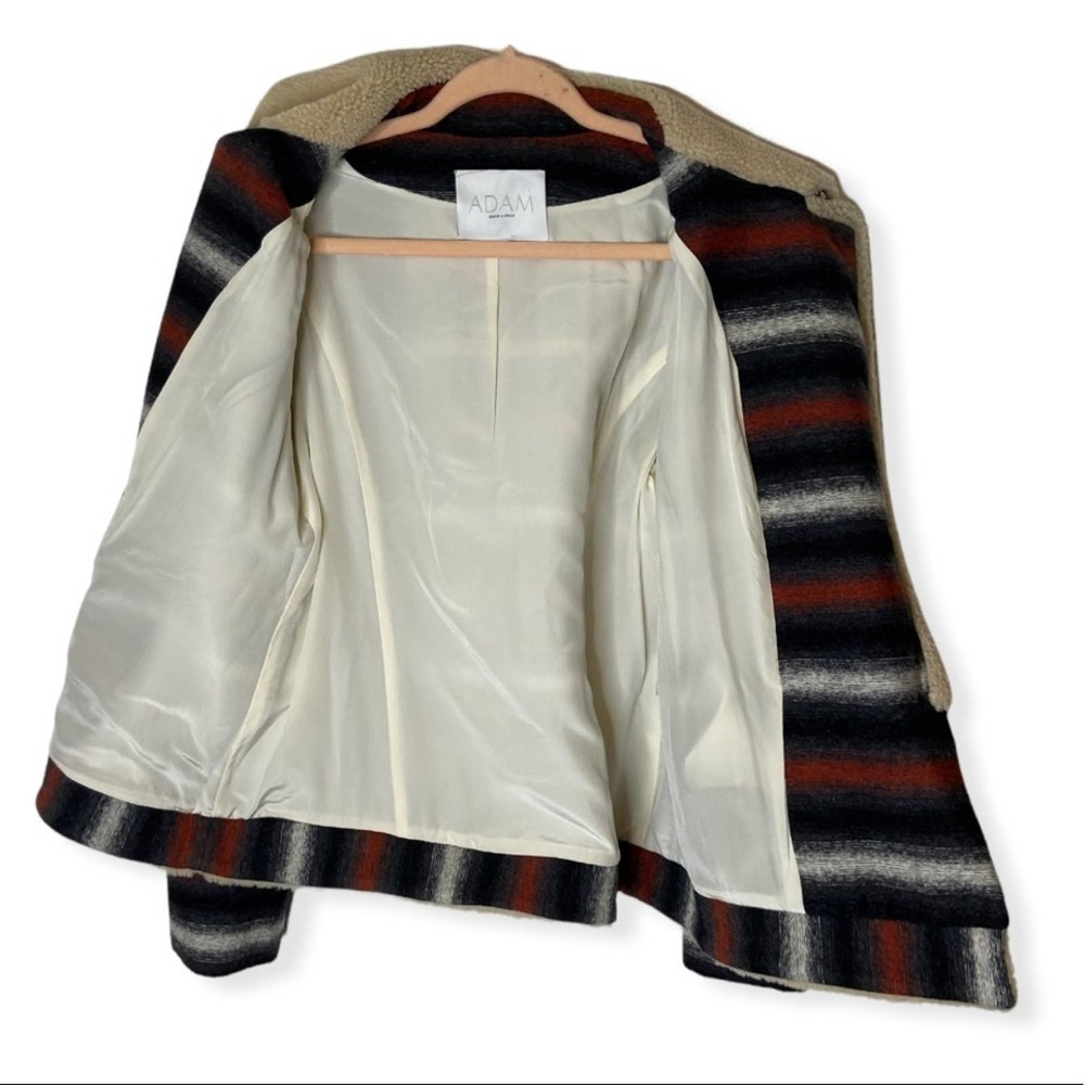 adam lippes shearling collar wool blend double breasted  stripes jacket - Picture 2 of 7